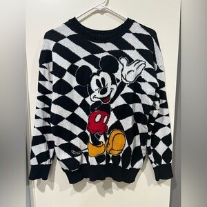 Disney Mickey Mouse Black and White Checker Sweater with Red Accent